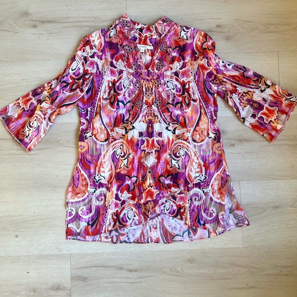 Chico’s Multicolor Pullover Beaded Paisley Blouse Size - 0 (Small Size 4)